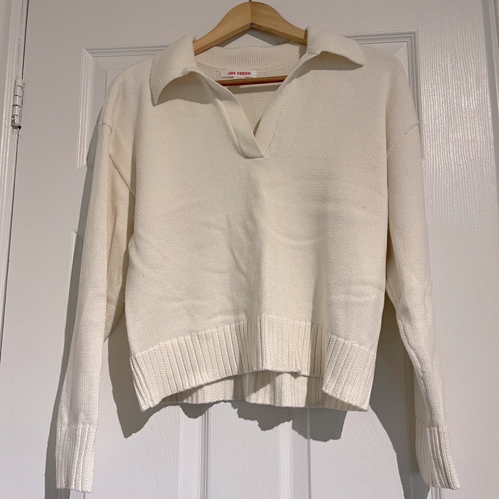 Joe Fresh Cream V-Neck Sweater Classic Knit